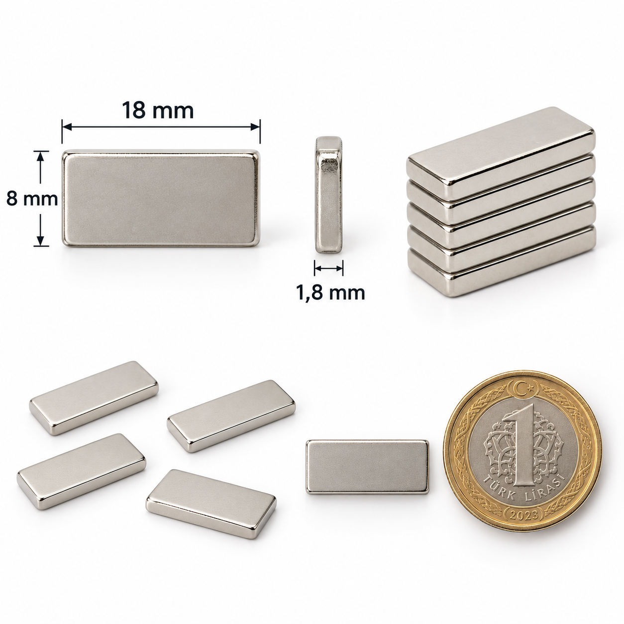 18x8x1,8 mm Dikdörtgen Nedoyum Mıknatıs