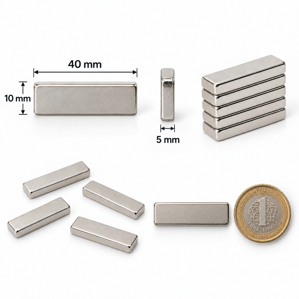 40x10x5 mm Dikdörtgen Nedoyum Mıknatıs