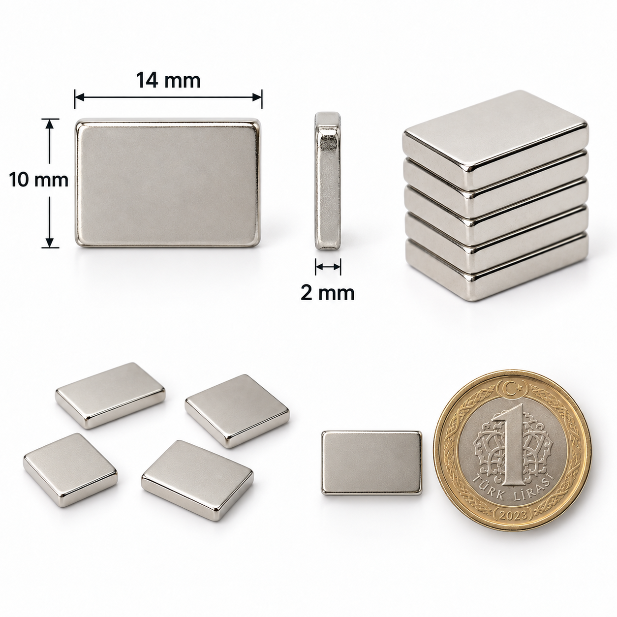 14x10x2 mm Dikdörtgen Nedoyum Mıknatıs
