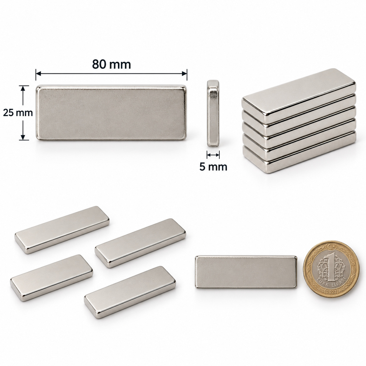 80x25x5 mm Dikdörtgen Nedoyum Mıknatıs