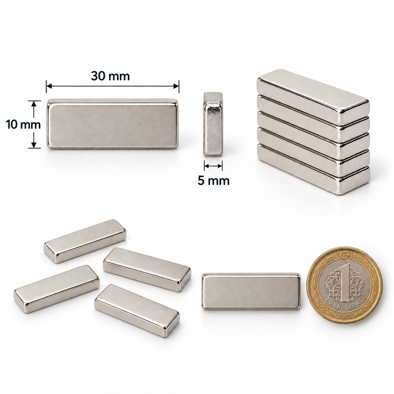 30x10x5 mm Dikdörtgen Nedoyum Mıknatıs