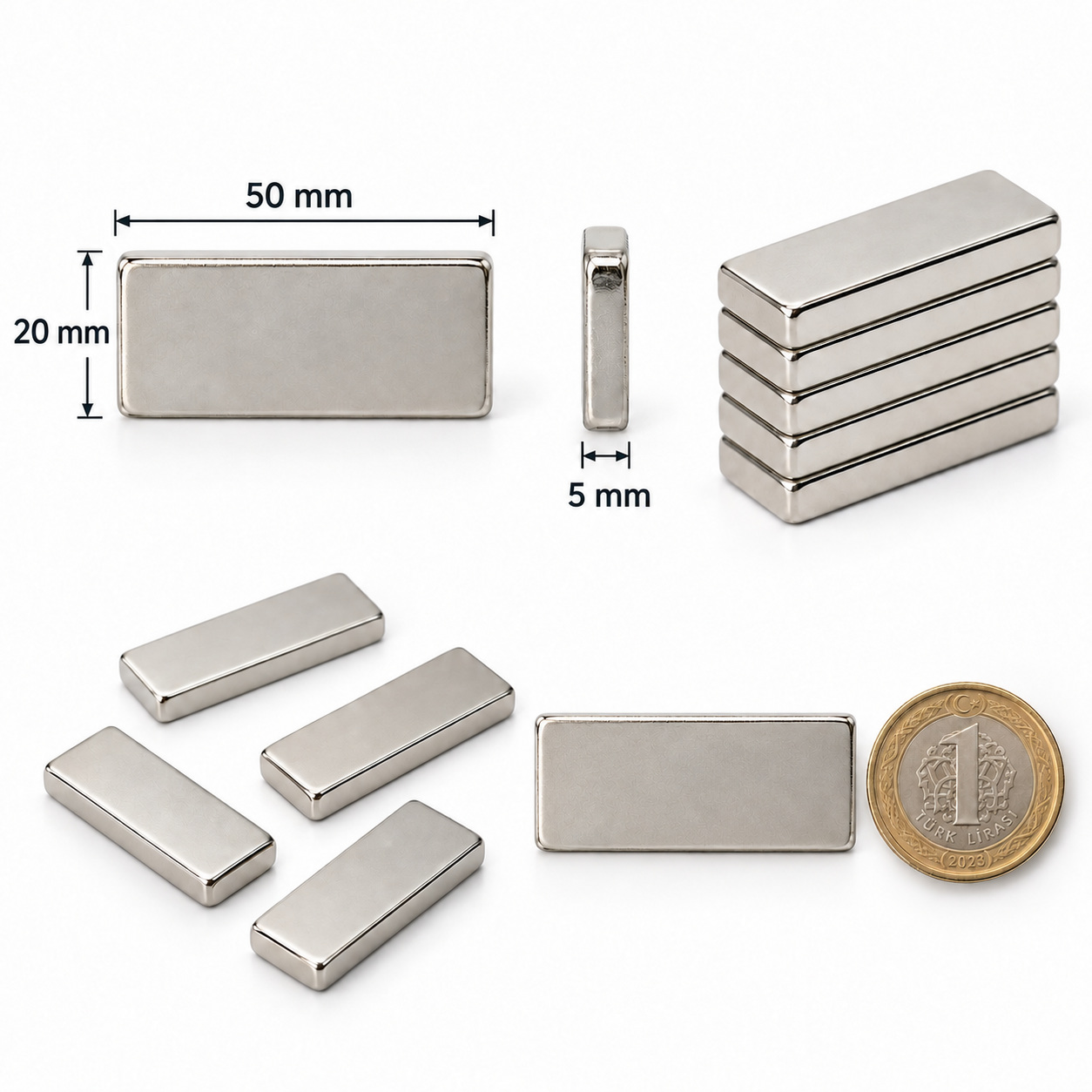 50x20x5 mm Dikdörtgen Nedoyum Mıknatıs