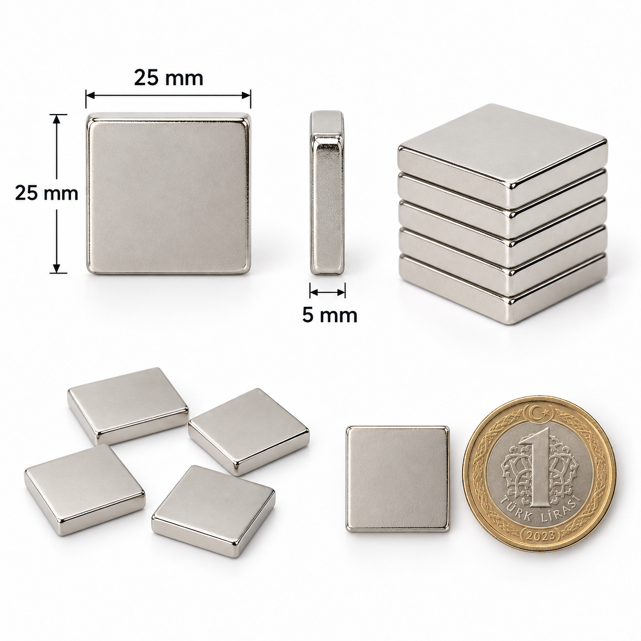 25x25x5 mm Dikdörtgen Nedoyum Mıknatıs