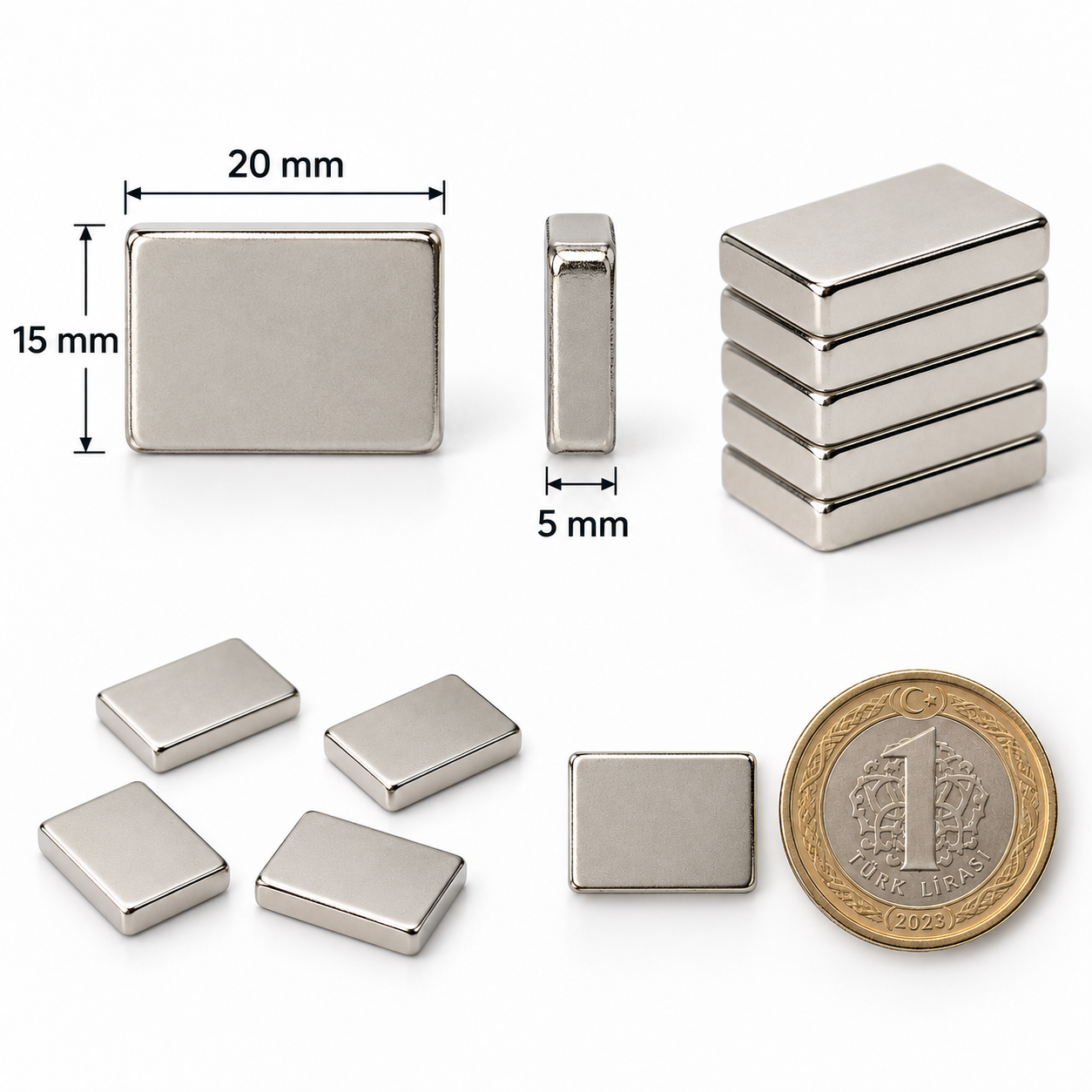 20x15x5 mm Dikdörtgen Nedoyum Mıknatıs