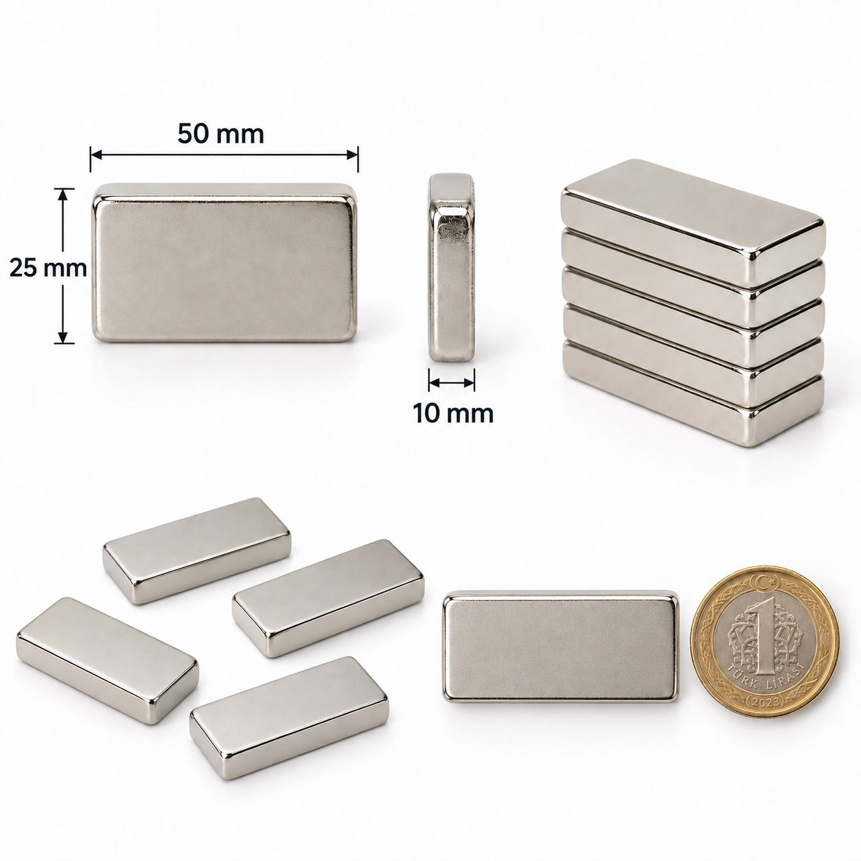 50x25x10 mm Dikdörtgen Nedoyum Mıknatıs