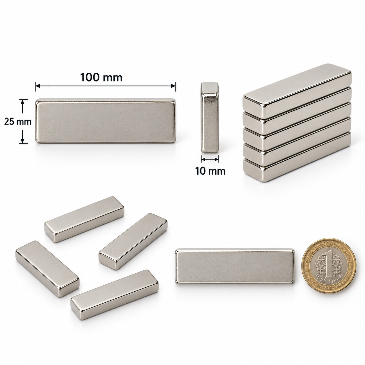 100x25x10 mm Dikdörtgen Nedoyum Mıknatıs