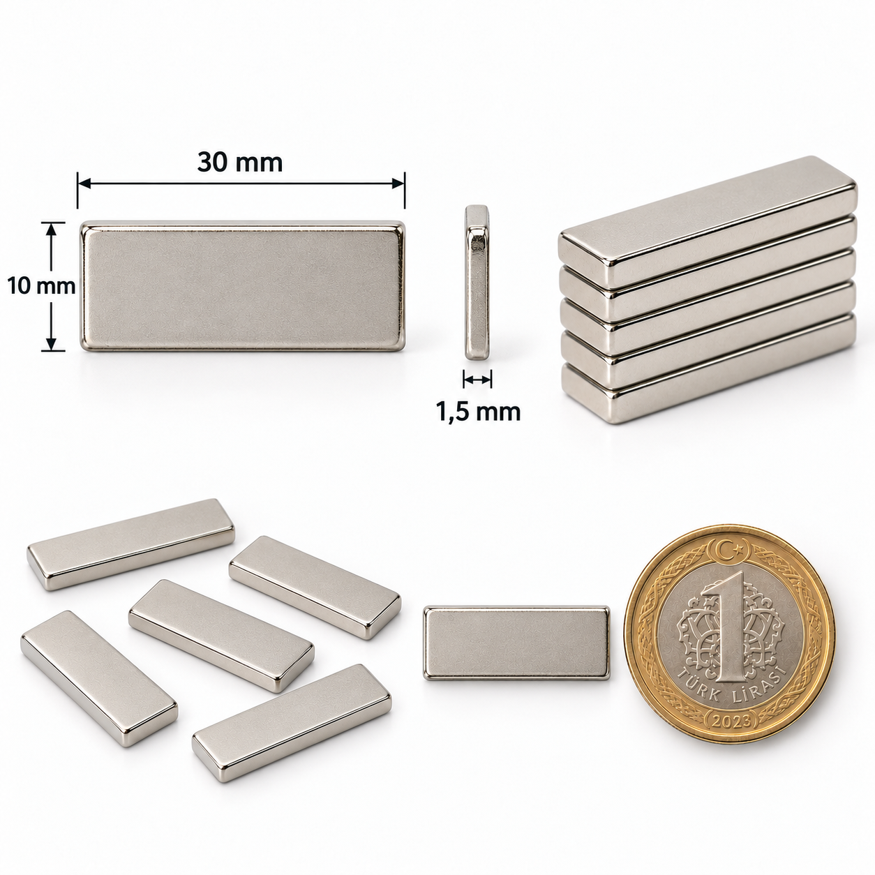 30x10x1,5 mm Dikdörtgen Nedoyum Mıknatıs