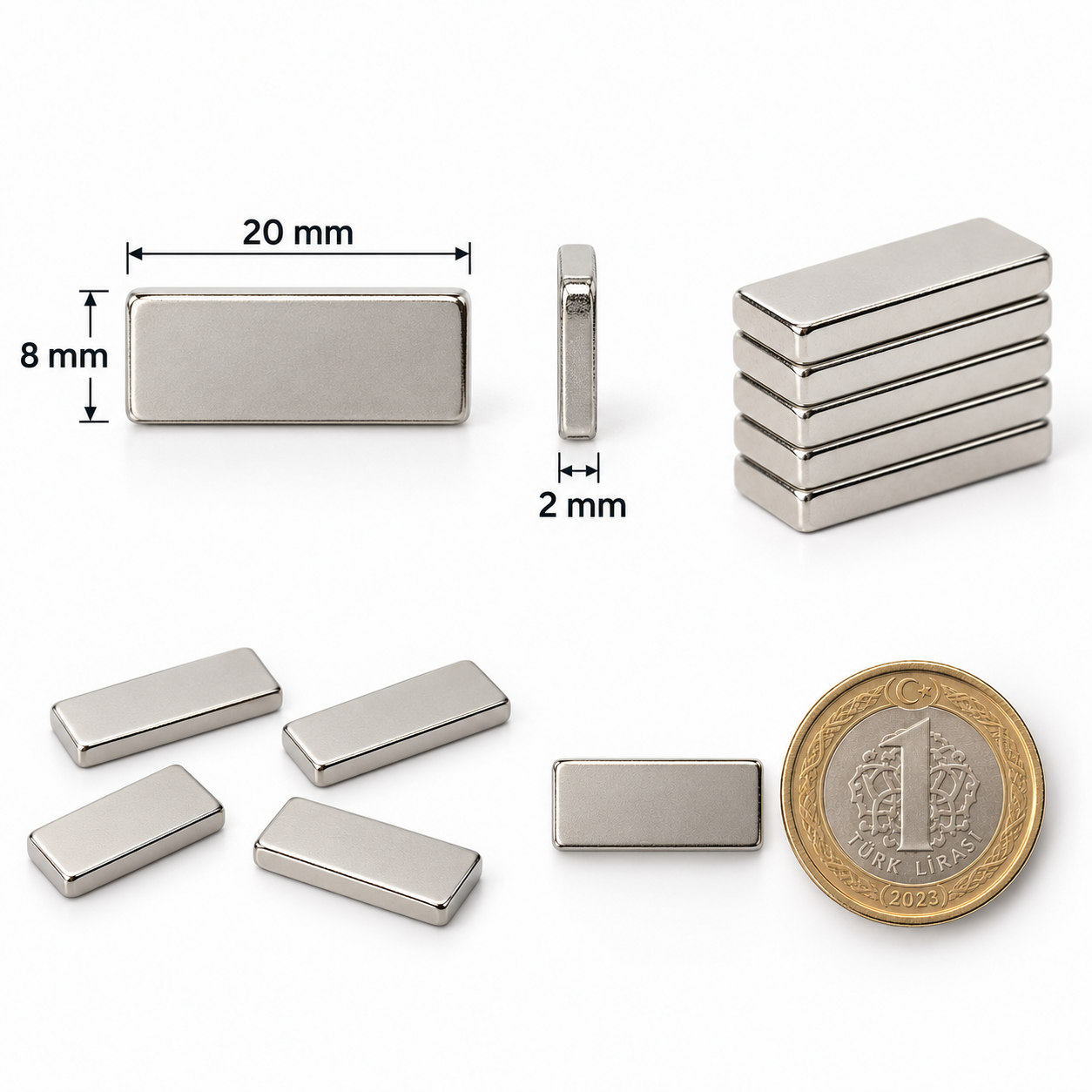 20x8x2 mm Dikdörtgen Nedoyum Mıknatıs