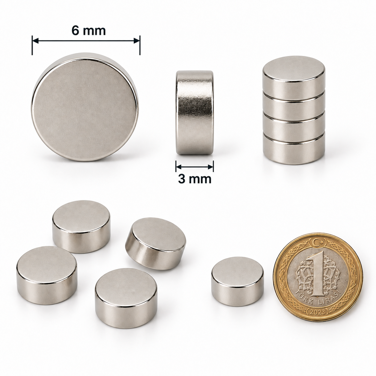 6x3 mm Yuvarlak Güçlü Neodyum Mıknatıs (Çap 6mm Kalınlık 3mm)