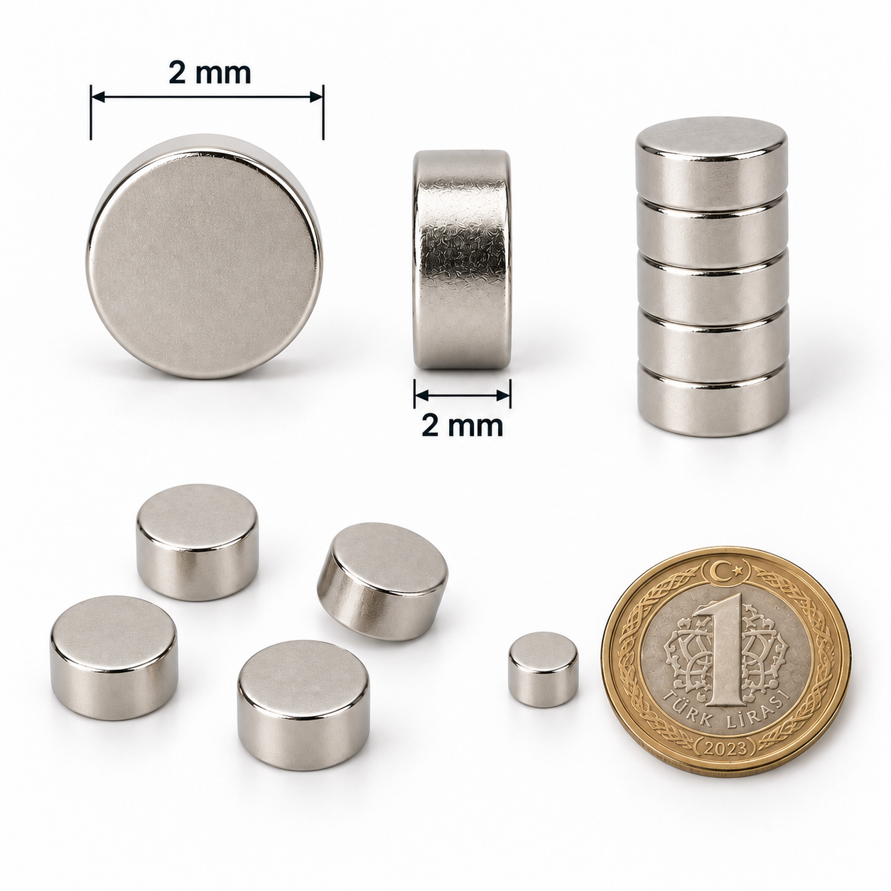 2x2 mm Yuvarlak Güçlü Neodyum Mıknatıs (Çap 2 mm Kalınlık 2 mm)