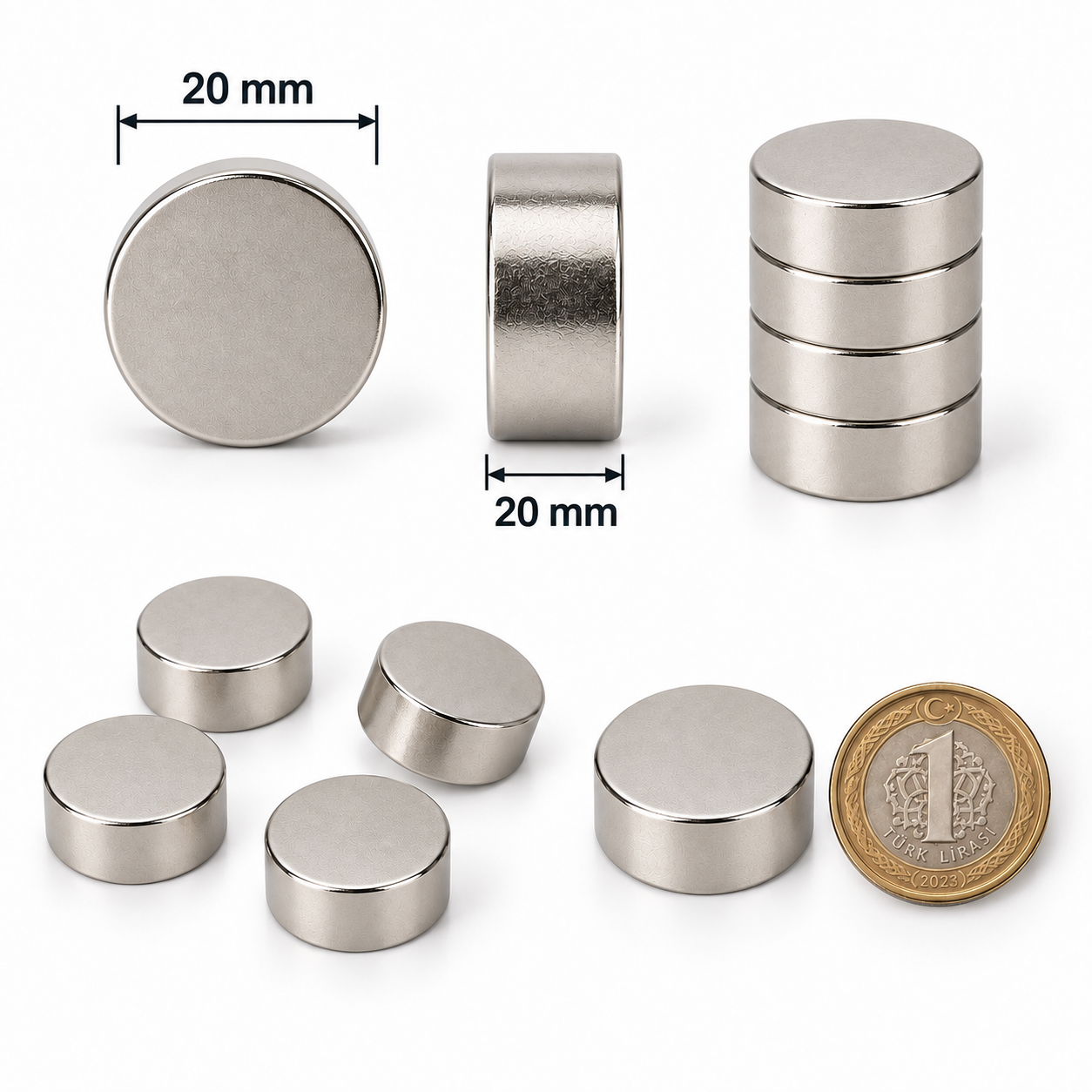 20x20 mm Yuvarlak Güçlü Neodyum Mıknatıs (Çap 20mm Kalınlık 20 mm)