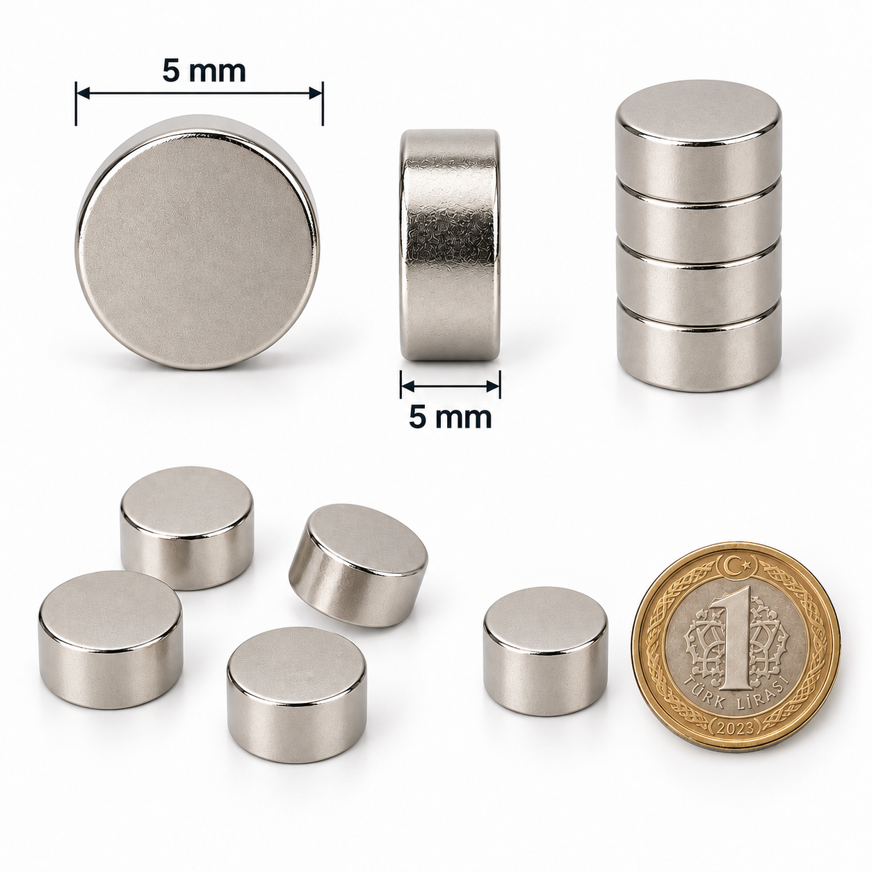 5x5 mm Yuvarlak Güçlü Neodyum Mıknatıs (Çap 5mm Kalınlık 5mm)