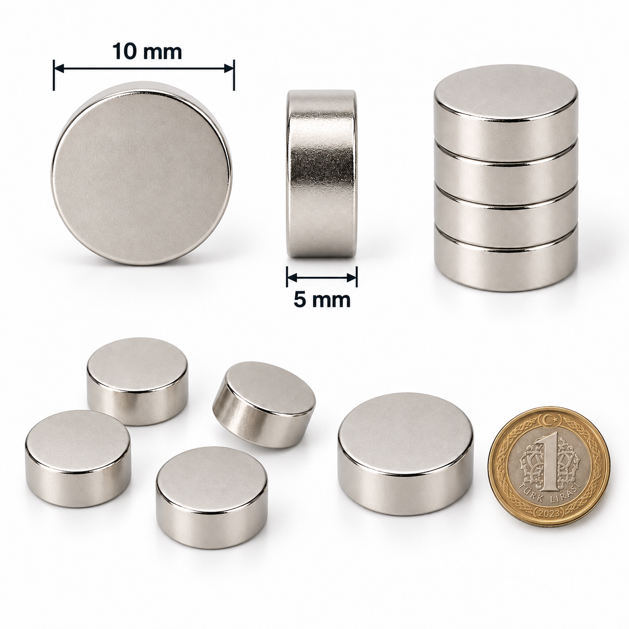 10x5 mm Yuvarlak Güçlü Neodyum Mıknatıs (Çap 10mm Kalınlık 5mm)