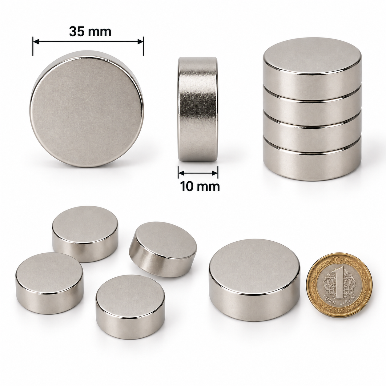 35x10 mm Yuvarlak Güçlü Neodyum Mıknatıs (Çap 35 mm Kalınlık 10 mm)