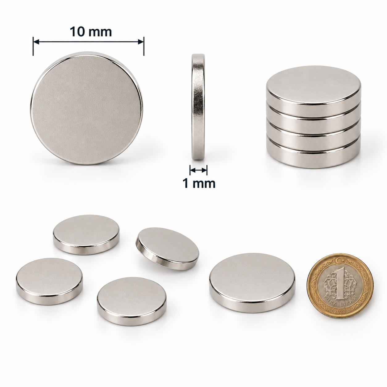 10x1 mm Yuvarlak Güçlü Neodyum Mıknatıs (Çap 10mm Kalınlık 1mm)