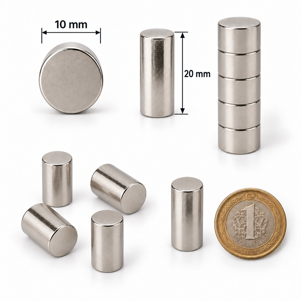 10x20 mm Yuvarlak Güçlü Neodyum Mıknatıs (Çap 10mm Kalınlık 20mm)
