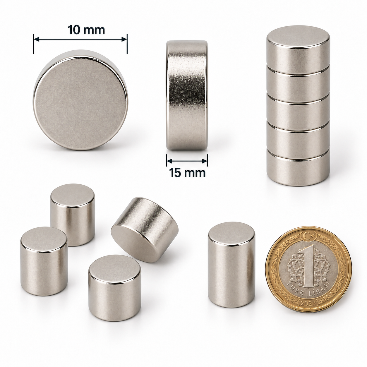 10x15 mm Yuvarlak Güçlü Neodyum Mıknatıs (Çap 10mm Kalınlık 15mm)