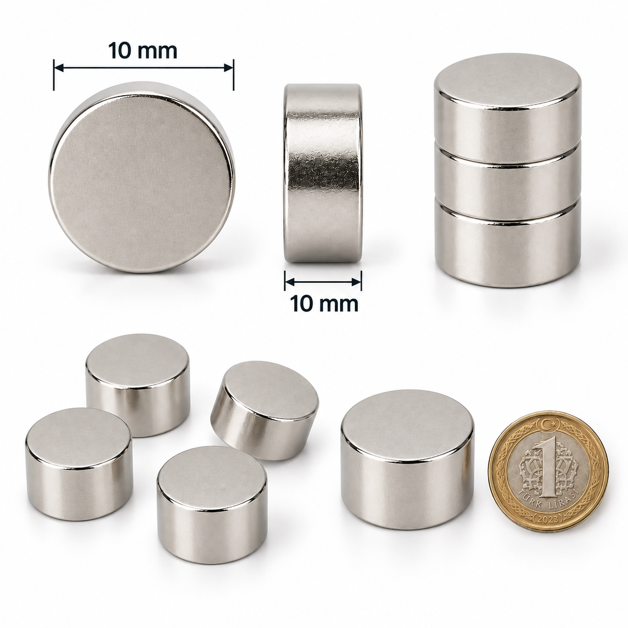 10x10 mm Yuvarlak Güçlü Neodyum Mıknatıs (Çap 10mm Kalınlık 10mm)