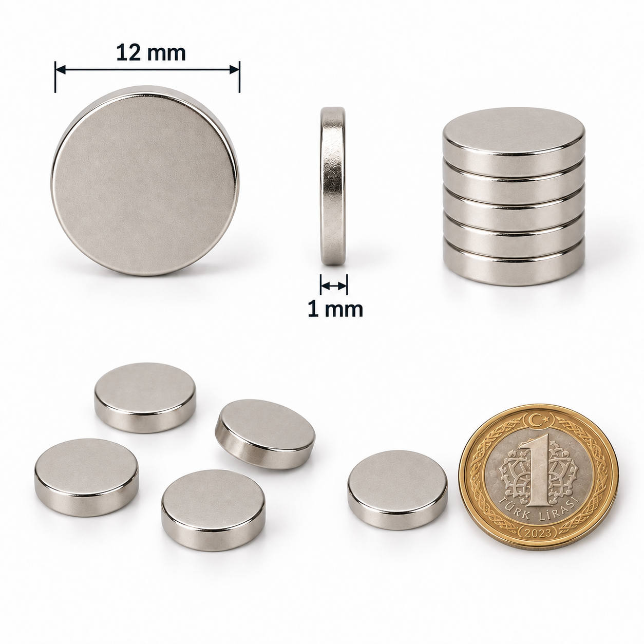 12x1 mm Yuvarlak Güçlü Neodyum Mıknatıs (Çap 12mm Kalınlık 1mm)