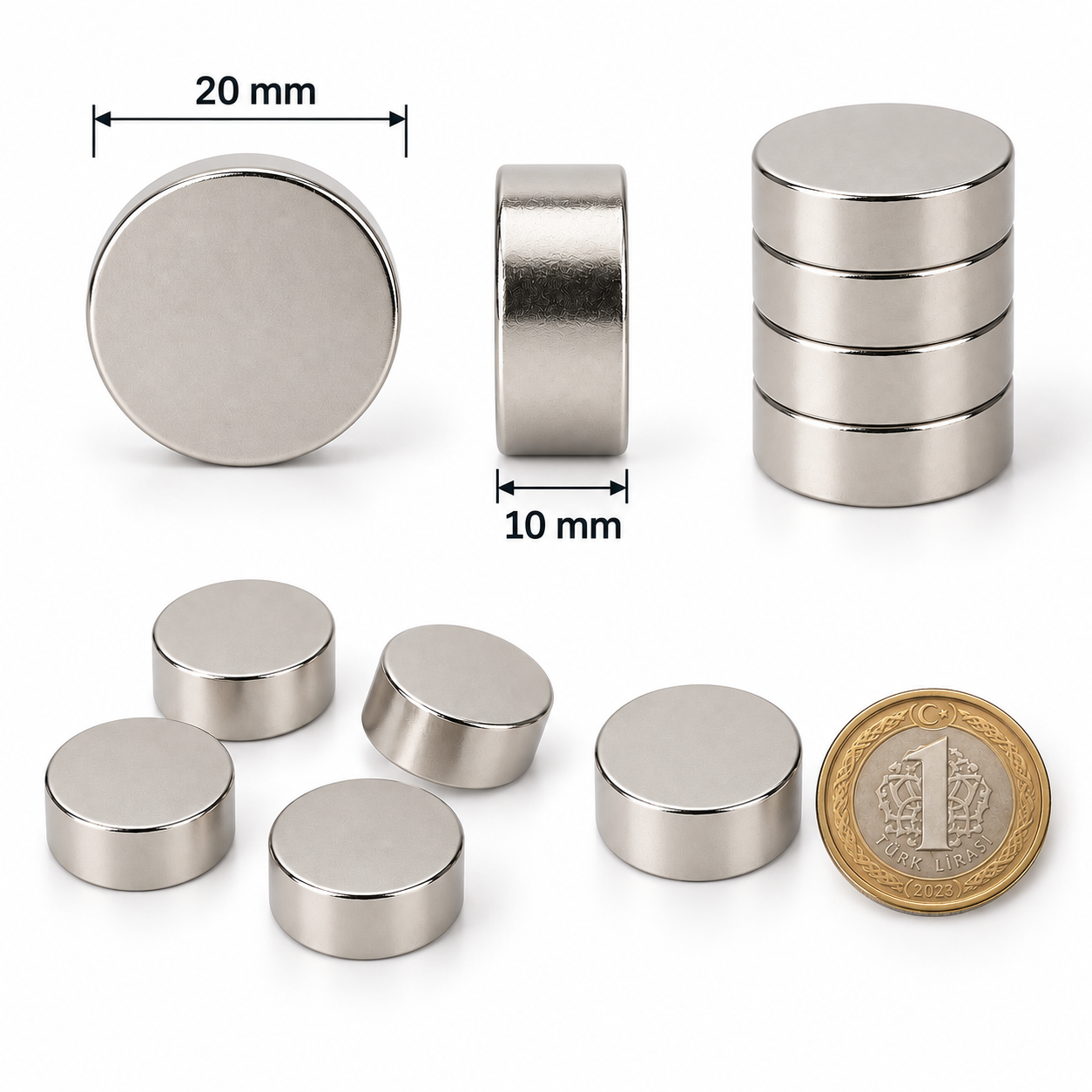 20x10 mm Yuvarlak Güçlü Neodyum Mıknatıs (Çap 20mm Kalınlık 10 mm)