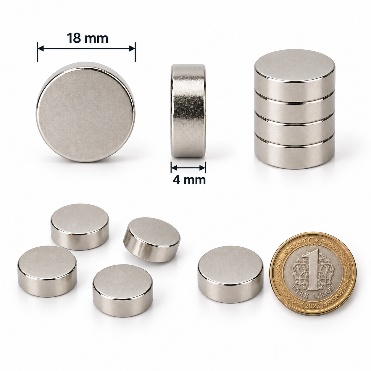 18x4 mm Yuvarlak Güçlü Neodyum Mıknatıs (Çap 18mm Kalınlık mm)