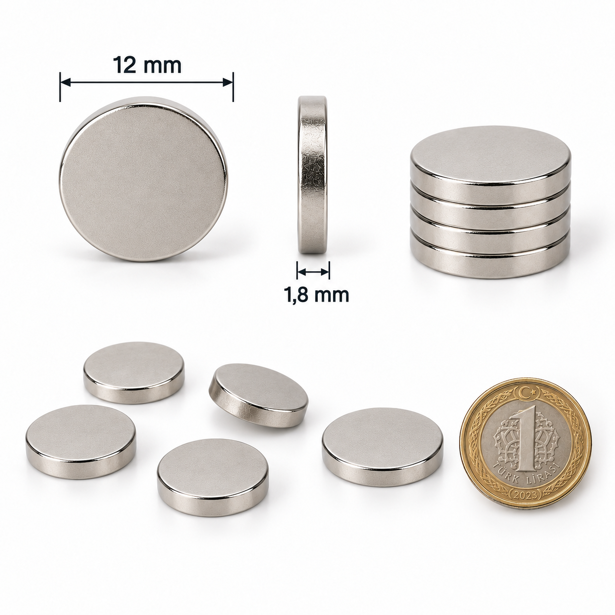 12x1,8 mm Yuvarlak Güçlü Neodyum Mıknatıs