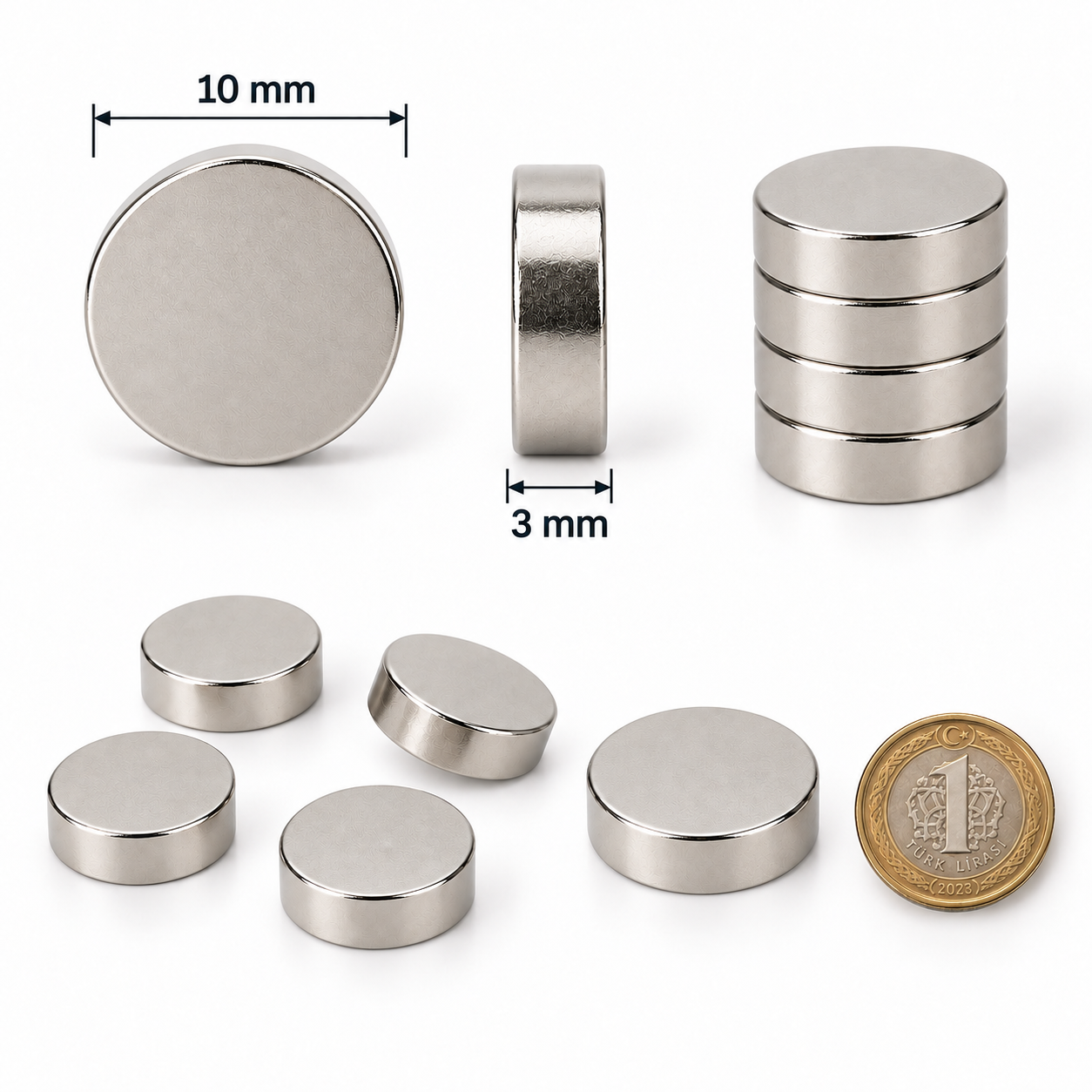 10x3 mm Yuvarlak Güçlü Neodyum Mıknatıs (Çap 10mm Kalınlık 3mm)