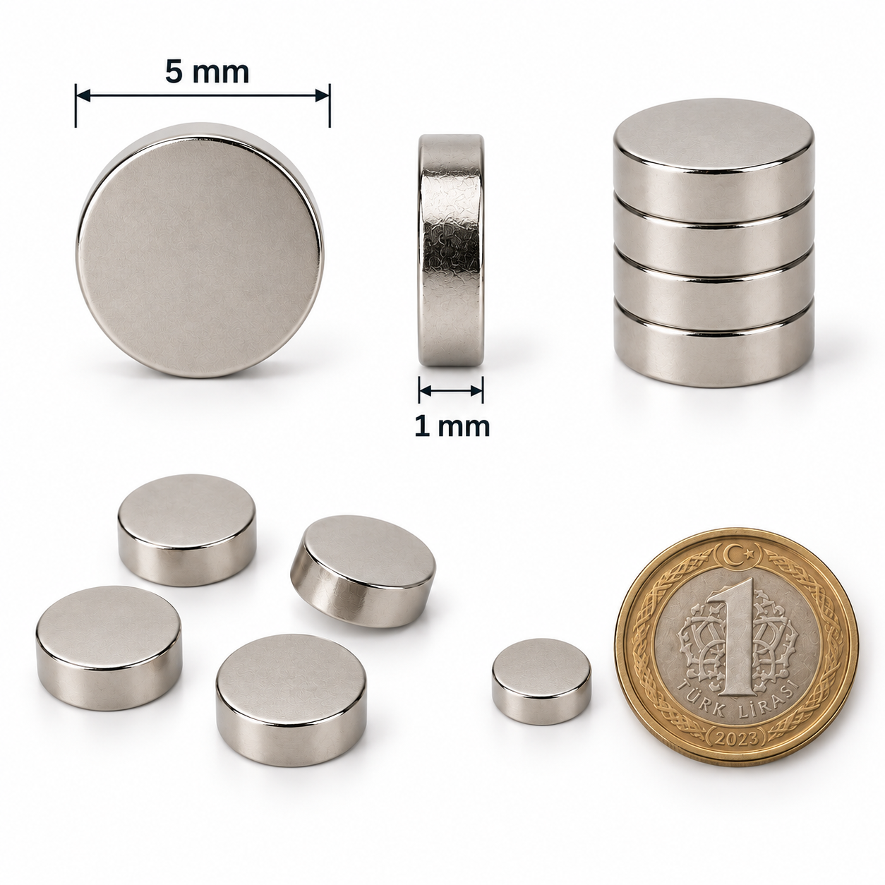 5x1 mm Yuvarlak Güçlü Neodyum Mıknatıs (Çap 5 mm Kalınlık 1 mm)